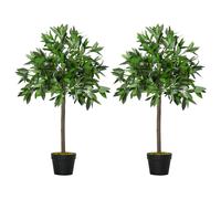 Outsunny Lot de 2 lauriers boules artificiels Plantes artificielles avec pots 0,90H m