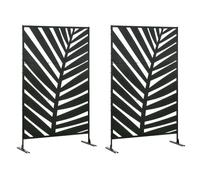 Outsunny Lot de 2 Paravents Séparateur de Jardin 122 x 45 x 198 cm Noir | Cloison de Séparation, 3 Panneaux Décoratifs, Extérieur, Motif Végétal, en Acier