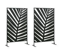 Outsunny Lot de 2 paravents séparateur de jardin balcon décoratif extérieur à motif végétal en acier 122 x 45 x 198 cm noir