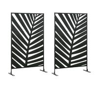 Outsunny Lot de 2 paravents séparateur de Jardin closion de séparation 3 Panneaux décoratifs extérieur à Motif végétal en Acier - 122 x 45 x 198 cm Noir