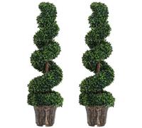 Outsunny Lot de 2 plantes d'intérieur en buis spiralé de 120 cm, plantes artificielles d'intérieur et d'extérieur avec pot inclus, fausse plante pour la maison, le bureau, le salon, la décoration de