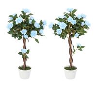 Outsunny Lot de 2 rosiers artificiels de 90 cm - Plante décorative avec Pot - Décoration d'intérieur et d'extérieur - Bleu Clair