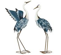 Outsunny Lot de 2 statues jardin exterieur sculpture de héron en acier pour étang, patio, terrasse, pelouse, 74/70cm multicolore