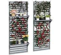 Outsunny Lot de 2 Supports muraux pour Plantes avec Treillis, Gris | Étagère bois 170cm, étagères suspendues, treillis lattes, plantes grimpantes, murale ext., terrasse balcon porche