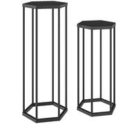 Outsunny Lot de 2 supports pour plantes, tabouret à fleurs hexagonal en métal, intérieur et extérieur, noir