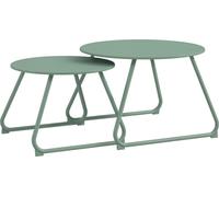 Outsunny Lot de 2 tables basses rondes gigognes empilables de Jardin mšŠtal šŠpoxy, Table d'Appoint Stable pour extšŠrieur ?60 et ?48 cm, vert