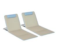 Outsunny Lot de 2 Tapis de Plage Pliants 124x53x35-45cm Beige | Dossier Réglable 5 Positions, Matelas de Plage, Appui-Tête Réglable, Tissu Oxford, Sac de Transport Inclus