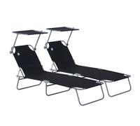 Outsunny Lot de 2 transats Bain de Soleil Pliable Chaise Longue Pliante Grand Confort Dossier Inclinable Pare-Soleil réglable