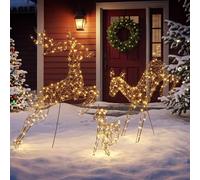 Outsunny Lot de 3 Rennes Lumineux Noël Extérieur 120 cm 200 LED Blanc Chaud | Cerf Lumineux Noël avec 8 Modes et Minuterie, Décorations LED pour Intérieur Extérieur, Pelouse, Jardin, Cour