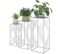 Outsunny Lot de 3 supports pour plantes, 50/60/70 cm de haut, étagère à fleurs empilable en métal Blanc