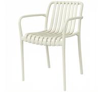 Outsunny Lot de 4 chaises de jardin Chaises de terrasse empilables design à lattes Accoudoirs, Ergonomiques Blanc crème