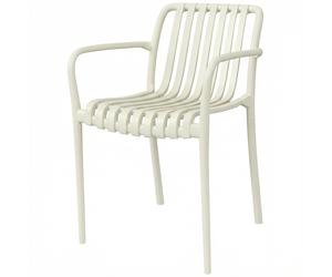 Outsunny Lot de 4 chaises de jardin Chaises de terrasse empilables design à lattes Accoudoirs, Ergonomiques Blanc crème