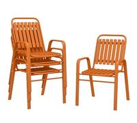 Lot de 4 chaises de jardin - Outsunny - empilables - haut dossier et accoudoirs - cadre acier - pour terrasse piscine - orange
