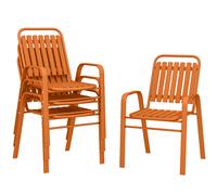 Outsunny Lot de 4 chaises de jardin chaises empilables d'extérieur avec haut dossier et accoudoirs cadre en acier 56x66x91cm orange