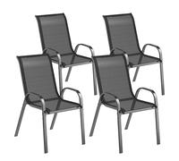 Outsunny Lot de 4 chaises de Jardin, chaises empilables, Dossier Haut incliné, Tissu en Maille Respirante, Cadre en Acier, Noir