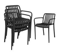 Outsunny Lot de 4 Chaises de Jardin Empilables avec Dossier Incurvé et Accoudoirs, pour Piscine Terrasse, 55x58,5x81,5cm, Noir