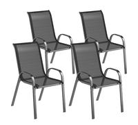 Outsunny Lot de 4 chaises de Jardin, chaises empilables, Dossier Haut incliné, Tissu en Maille Respirante, Cadre en Acier, Noir