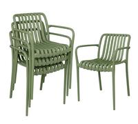Outsunny Lot de 4 chaises de jardin empilables en polypropylène anti-UV, avec dossier ergonomique à lattes et accoudoirs, pour patio, balcon, terrasse, extérieur et intérieur, 55 x 58,5 x 81,5 cm