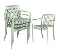Lot de 4 chaises de jardin - Outsunny - empilables accoudoirs dossier à lattes ergonomique - PP - 55x58,5x81,5cm - gris vert