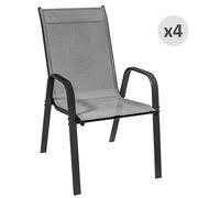 Outsunny Lot de 4 Chaises de Jardin Empilables et Gain de Place avec Accoudoirs en Métal et Tissu en Filet, Gris