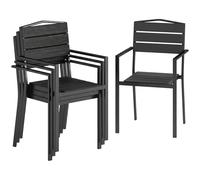 Outsunny Lot de 4 Chaises de Jardin Empilables HDPE avec Accoudoirs Noir