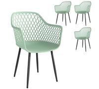 Outsunny Lot de 4 chaises de jardin en polypropylène anti-UV, chaises pour salle à manger d'extérieur avec dossier diamant, accoudoirs, pieds en métal, pour terrasse extérieure, 56 x 51 x 84 cm, vert