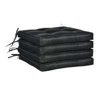 Outsunny Lot de 4 Coussin de Jardin avec Attaches 42x42 cm Noir | Coussin de remplacement, pour chaise de salle à manger extérieure