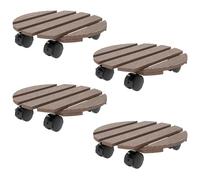 Lot de 4 supports ronds pour plantes avec roulettes intérieur extérieur Marron G
