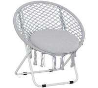 Outsunny Loveuse fauteuil rond de jardin fauteuil lune papasan pliable grand confort macramé coton polyester 77x64x78cm gris