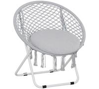 Outsunny Loveuse Fauteuil Rond de Jardin Fauteuil Lune papasan Pliable Grand Confort macramé dim. 77L x 64P x 78H cm Gris
