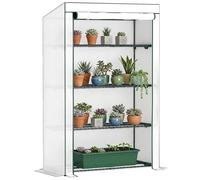 Outsunny Mini Serre adossée à 4 Niveaux avec Housse en polyéthylène renforcé, Petite Serre Portable avec Porte Enroulable, Bordure Verte, 110 x 50 x 171 cm, Vert