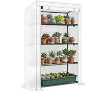 Outsunny Mini Serre adossée à 4 Niveaux avec Housse en polyéthylène renforcé, Petite Serre Portable avec Porte Enroulable, Bordure ourlée Grise, 110 x 50 x 171 cm, Gris
