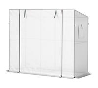 Outsunny Mini-serre adossée avec porte à enroulement et fenêtres en filet, résistant aux UV, pour fleurs, semis, plantes, Blanc