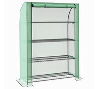 Outsunny Mini serre de jardin à 4 étages avec bâche PE renforcée, porte enroulable et étagères 120 x 50 x 170 cm, vert