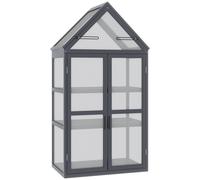 Outsunny Mini serre de jardin en polycarbonate cadre en bois 3 niveaux dim. 70,5L x 42l x 132H cm double porte aération réglables - gris-AOSOM.fr