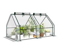 Outsunny Mini Serre de Jardin Mini Serre Tunnel 180L x 90l x 90H cm Toit Pointu Acier Anti-UV Fenêtres avec Zip Enroulables Transparent