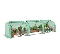 Outsunny Mini Serre de Jardin Mini Serre Tunnel Serre à Tomates 3,5 x 1 x 0,8 m Acier Plastique Haute Densité Anti-UV 3 Portes avec Zip Enroulables Vert