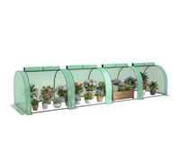 Outsunny Mini Serre de Jardin Mini Serre Tunnel Serre à Tomates 4 x 1 x 0,8 m Acier Plastique Haute Densité Anti-UV 4 Portes avec Zip Enroulables Vert