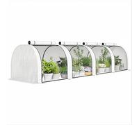 Outsunny Mini Serre de Jardin Mini Serre Tunnel Serre à Tomates 4 x 1 x 0,8 m Acier Plastique Haute Densité Anti-UV 4 Portes avec Zip Enroulables Blanc