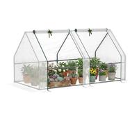 Outsunny Mini Serre de Jardin Serre Tunnel 180L x 90l x 90H cm Blanc | Toit Pointu, Acier, PE Haute Densité 140 g/m², Anti-UV, Fenêtres avec Zip Enroulables