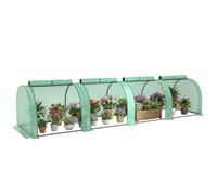 Outsunny Mini Serre de Jardin Tunnel 4 Portes 4x1x0,8m Acier Vert | Mini Serre Tunnel, Acier, Plastique Haute Densité, 3 Portes avec Zip Enroulables