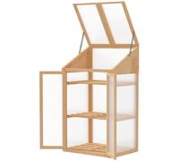 Outsunny Mini-serre, petite serre avec cadre en bois, fenêtre et double porte, 3 étagères, 70L x 50l x 120H cm, Marron