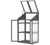 Outsunny Mini Serre, petite serre avec cadre en bois, fenêtre et double porte, 3 étagères, 70L x 50l x 120H cm, Gris