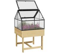 Outsunny Mini Serre sur Pieds Jardinière Surélevée 60L x 57l x 103H cm | Double Toit Ouvrable, Panneaux de Polycarbonate, Acier, Bois Sapin Traité
