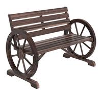 Outsunny Outsunny Banc de Jardin banc 3 places banc en bois Style Rustique Chic accoudoirs Roues carbonisation Brun