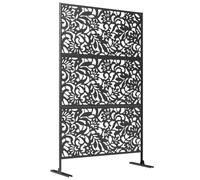 Brise Vue décoratif Extérieur - Outsunny - 3 Panneaux - à motif floral - Acier galvanisé - 122 x 45 x 198 cm - Noir