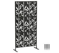 Outsunny Panneau Brise Vue décoratif Extérieur, 92 x 40 x 192 cm, Noir | Claustra Décoratif Jardin, 3 Panneaux à Motif Bambou, Paravent Extérieur, Support en Métal