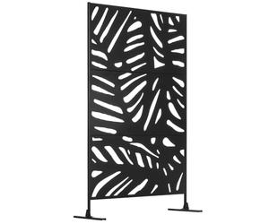 Outsunny Panneau Brise Vue Extérieur Décoratif 122 x 45 x 198 cm Noir | Motif Végétal, en Métal, ParaventExtérieur