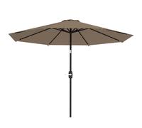 Outsunny Parasol de Jardin Ø265 cm avec 32 LED solaires, manivelle et mât en acier pour patio terrasse Kaki