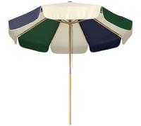 Outsunny Parasol de Jardin à Corde Protection Solaire UPF30+ - Ø 226 cm Style Rétro Effet Bois avec Volants - Parasol de Marché Inclinable pour Terrasse et Balcon, Crème et Vert